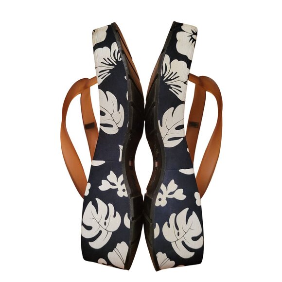 Tommy Hilfiger Platform Flip Flops 7M Navy White Floral Chunky 90s Y2K Sandals - Picture 11 of 11